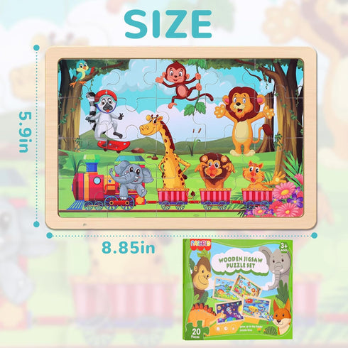 3-5, 4-Pack 20 Set, 3 4 5 6 Wooden Educational Jigsaw Puzzles for Preschool Kids Ages with Pieces Dinosaur, Space