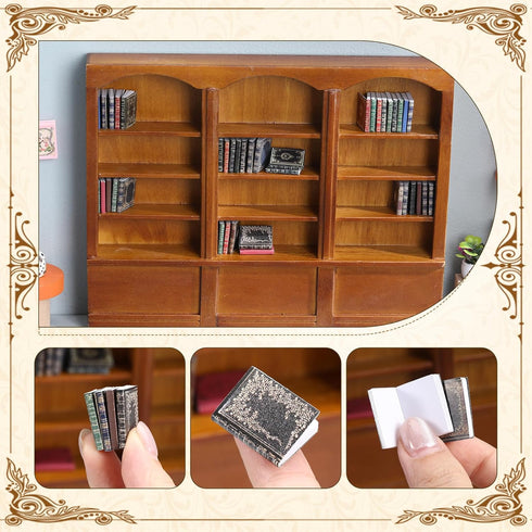 Chivertion 1:12 48 Scale Dollhouse Miniature Wooden Bookshelf with Pcs Miniatures Books, Mini Bookcase Tiny Books