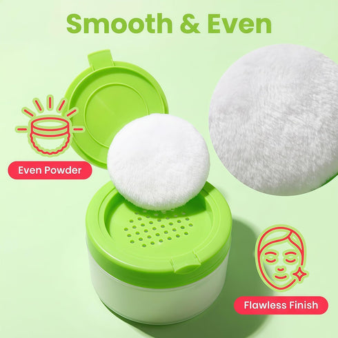Happyupcity White Plastic Empty Baby Powder Puff Case with Green Sifter Lid Refillable After-Bath Talcum Powder Jar