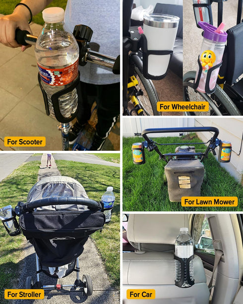 Pack 2 of Stroller Cup Holders, Universal Drinks Holder for Bikes, Trolleys or Walkers