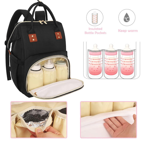 Femuar Diaper Bag Backpack, Multifunction Maternity Nappy Bag for Girls & Boys, Large Capacity, Dark Black