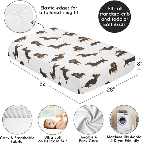 Sweet Jojo Designs Fitted Baby Crib Sheets (Dachshund Puppy Dog) for Boys or Girls, Infant Nursery, Toddler Room
