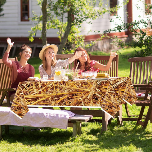 3 PCS Straw Tablecover Hay Bales for Farm Decoration, Waterproof Plastic Tablecloth for Parties
