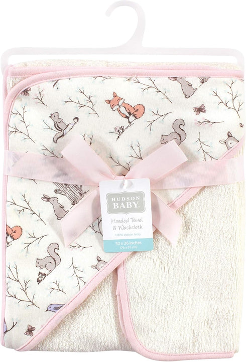 Set, Hudson Baby Unisex Cotton Hooded Towel and Washcloth Enchanted Forest, One Size