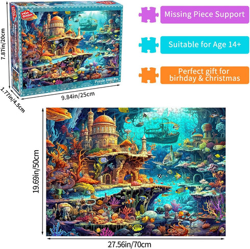 HUADADA 1000 Piece Puzzles for Adults - Whimsical Undersea Fairy Tale, Educational Games for Home Decoration
