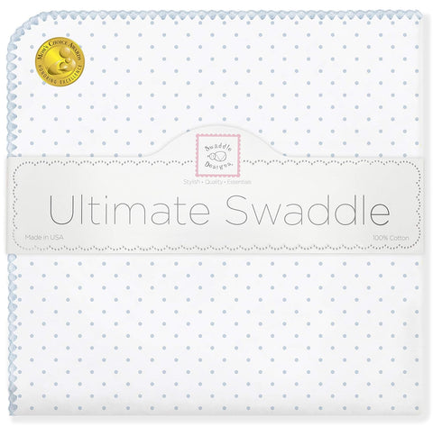 SwaddleDesigns Ultimate Winter Swaddle, X-Large Receiving Blanket, Premium Cotton Flannel, Pastel Blue Polka Dots (42"