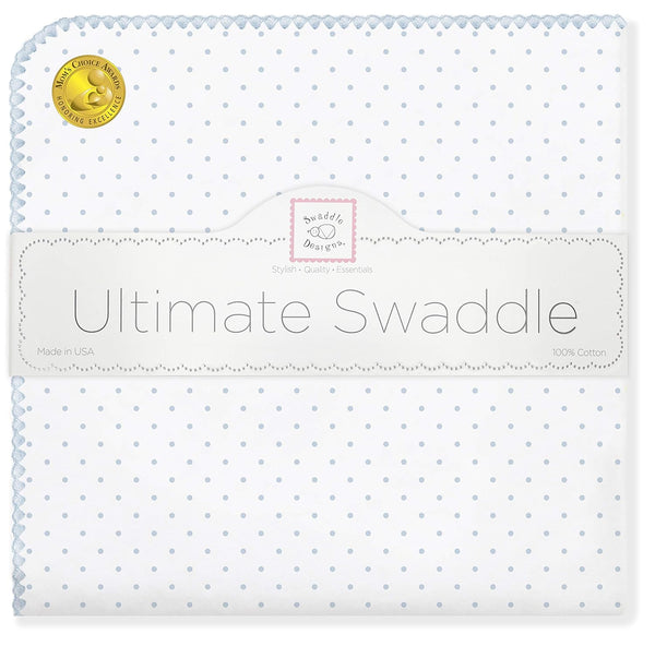 SwaddleDesigns Ultimate Winter Swaddle, X-Large Receiving Blanket, Premium Cotton Flannel, Pastel Blue Polka Dots (42"