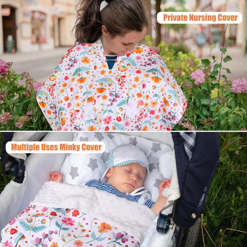 2 1 Metplus in Flowers Baby Car Seat Cover, Car Seat Canopy for Babies, Mom Multiuse Nursing Cover, Minky Baby Carrier