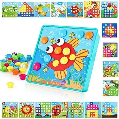 TINOTEEN Button Art Toy for Toddlers, Color Matching Early Learning Educational Mosaic Pegboard with 50 Buttons