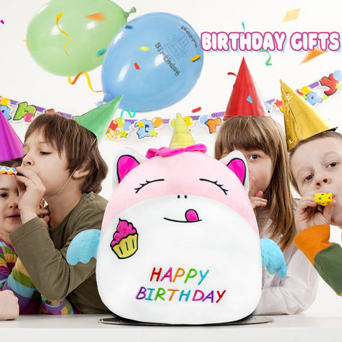 17" Birthday Unicorn Plush Pillow, Cute Soft Stuffed Animal for Kids' Birthday Gifts and Home Decoration