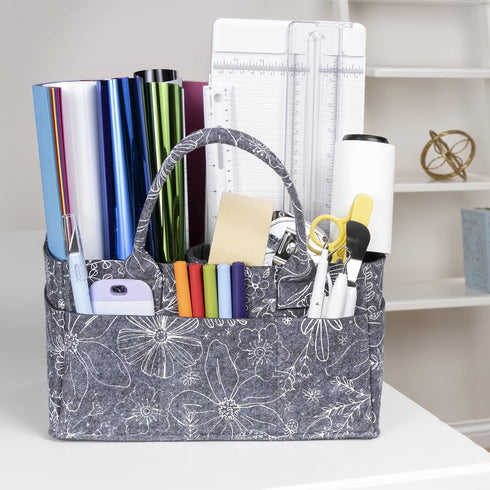 Sammy & Lou Collapsible Floral Felt Storage Caddy, Divided Design for Diapers, Wipes, Changing Items, 11.5 in x 6 in x