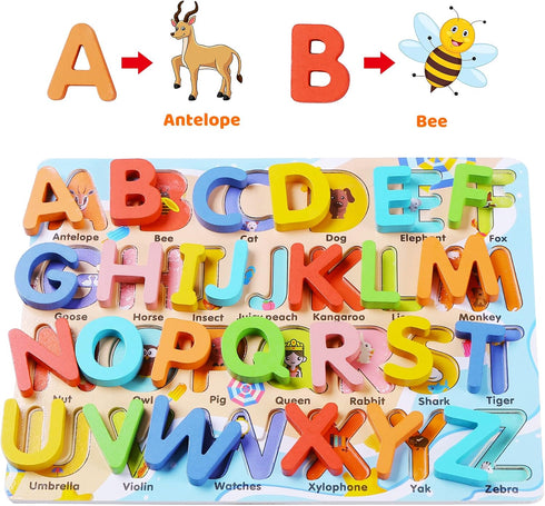 Wooden Puzzles for Toddlers - Voamuw Alphabet Number Shape Learning Education Toys for Kids Ages 3-6 (Set of 3)