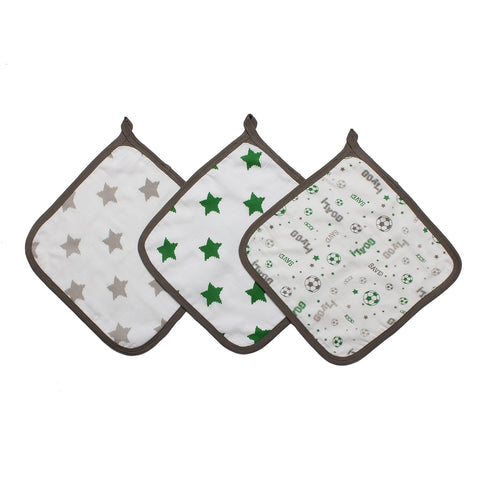 Bacati - Sports Muslin Set of 3 Wash Cloths or Hooded Towel