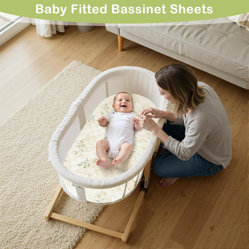 SheSeek 2 Pack 33" 17" Muslin Bassinet Sheets Waterproof Baby Bassinet Mattress Sheets Thickened Ultra Soft Fitted Crib