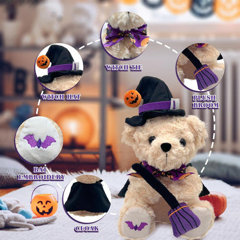 Halloween Plush Bear - Halloween Pumpkin Witch Stuffed Animal Teddy Bear, 8 Inch