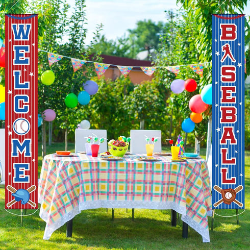 Baseball Party Decorations, Themed Birthday Porch Sign Welcome Banner for Kids, 71 x 12 Inches