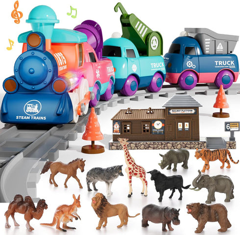 Train Set for Toddlers, Electric Train Toys with Light, Music and Animals,