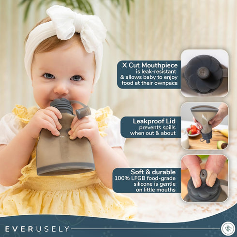 Leakproof Silicone Reusable Baby Food Pouches, BPA-Free, Dishwasher Safe, Refillable, Spill-Proof for Toddlers