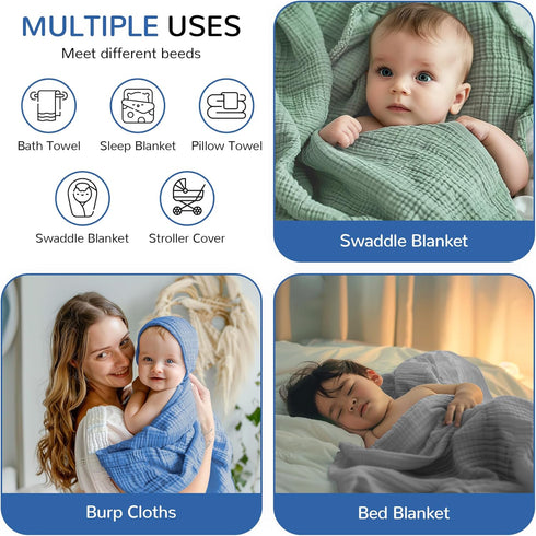 3 Pack (35 35'') Muslin Hooded Towels, Cotton Bath Towels With Hood for Newborn, Infant, Toddler - Soft and Absorbent