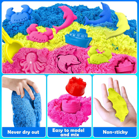 52 3lbs ESSENSON Sensory Bin - PCS Play Sand Kit with Magical Sand, Beach Toys Castle Molds Sand Molds, Sensory Toy
