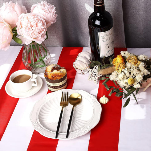 Elcoho 4 Pack Plastic Red and White Stripes Tablecloths - 54 x 107 Inch for Carnival Circus Movie Night