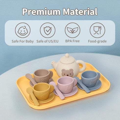 Set Set 3 4 5 6 4Cups 4Coasters 4Scoops Tea Party for Toddlers, Silicone Play Tea for Girls and Boys Years Old, Kitchen