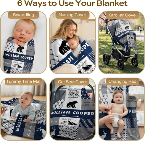 Personalized Baby Blanket for Boys Girls Custom Baby Blanket with Name for Toddlers Kids Fleece Bed Throw Blanket