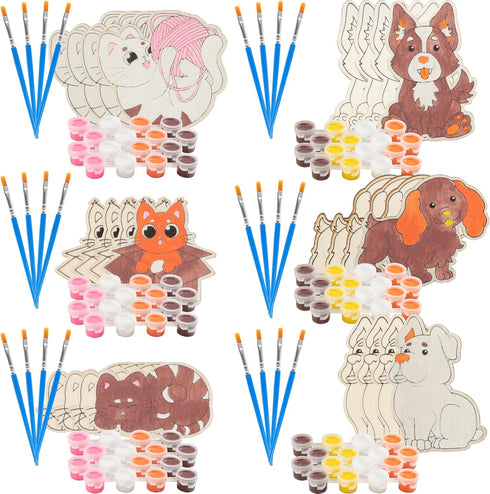 (24 Cat & Dog Wood Painting Kits ct)- Goodie Bag Party Favors for Kids Birthday Party & School Classroom Prizes-Each