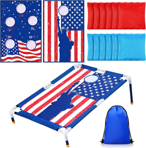 2 in 1 Bean Bag Toss with 12 Bean Bags for Boys Girls, Outdoor Games Cornhole Game Set for Activities