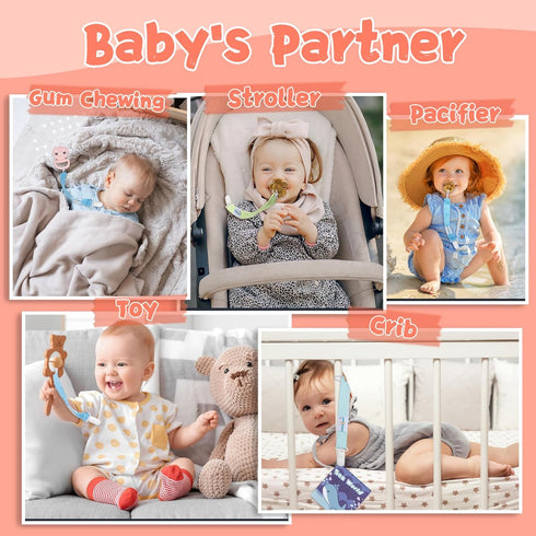 Babygoal Girl Pacifier Clips, 6 Pack Solid Color Holder Clips for Most Pacifier Styles, Baby Gift 6MP23