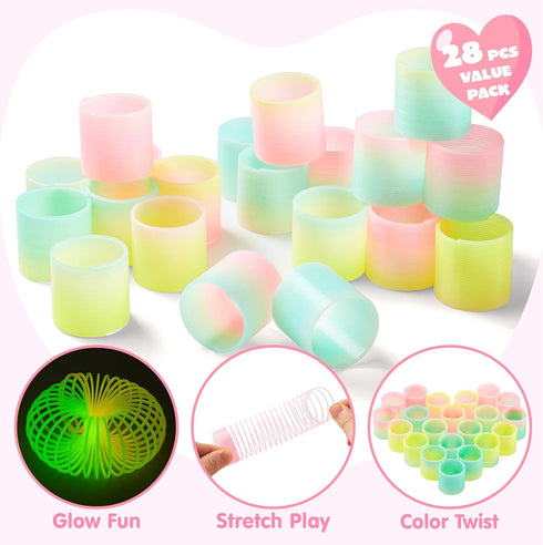 28 Packs JOYIN Valentines Day UFO Alien Cards with Colored Springs, Stress Relief Fidget Coil Springs Toys