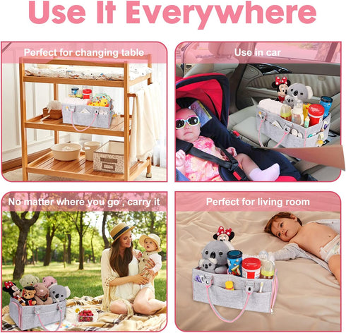 Baby Diaper Caddy Organizer for Girl Boy Large Nursery Storage Bin Basket Portable Holder Tote Bag for Changing Table