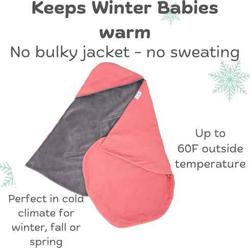 5 Car Seat Blankets for Babies Winter - Stroller Footmuff Carseat Cover Baby Point Harness - Swaddle Bunting Bag (Pink)