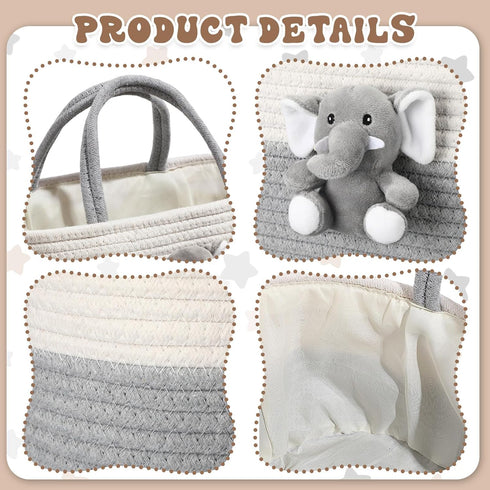 FoldTier Elephant Diaper Caddy Organizer Elephant Cart Storage for Nursery with Handle Baby Shower Basket Gift Baby