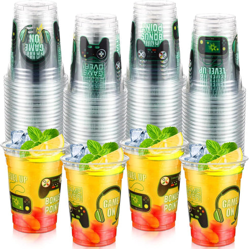 50 Pcs Video Game Plastic Cups, 12 Oz Gaming Birthday Party Disposable Cups for Kids and Adults