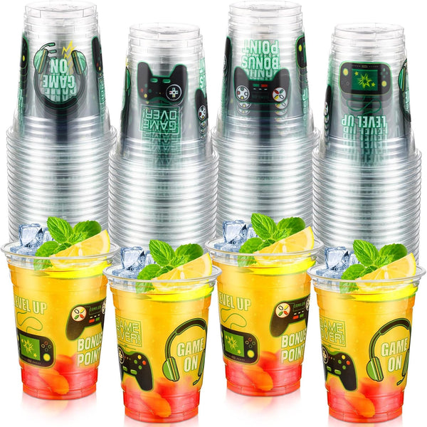 50 Pcs Video Game Plastic Cups, 12 Oz Gaming Birthday Party Disposable Cups for Kids and Adults