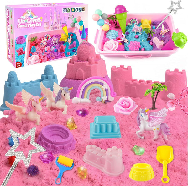 MYDOVA Unicorn Sensory Bin for Girl, Magic Sand Art Kit for Boys and
