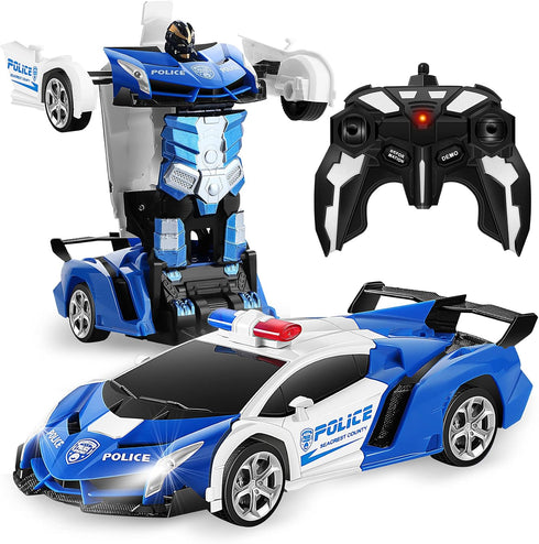 FIGROL Remote Control Car, Transformable Robot RC Car, 2.4Ghz 1:18 Scale Model Police Car with One Button Deformation