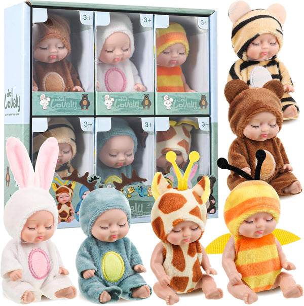Hanaive 6 Pcs Mini Baby Dolls Set, 4 Inch Lifelike Reborn Cute Dolls for Easter Egg Fillers & Birthday Gifts for Girls