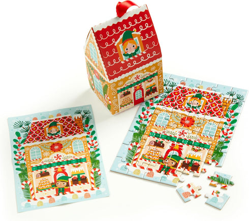 Mudpuppy Santa's Bakery – 48 Piece House Shaped Puzzle Ornament with A Colorful Illustration of A Festive Bakery