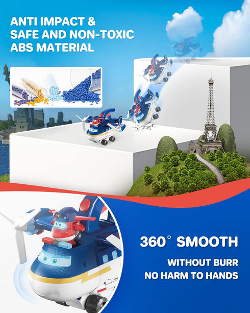Super Wings Toy Airplane, Patrol Car, 2" Tall Jett Action Figure Set, Transforming Airplane Toy Vehicle, Airplane to