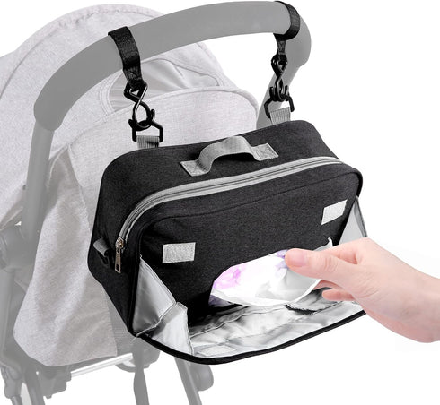 TRENDPLAY Small Diaper Bag - Mini Stroller Organizer Caddy with Wipe Pockets, Fits All Strollers, Black