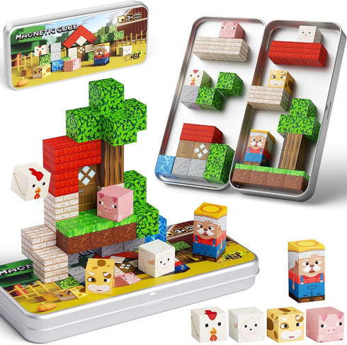 Mini Magnetic Blocks Farm Animals - 35 PCS Travel Magnet Building Blocks