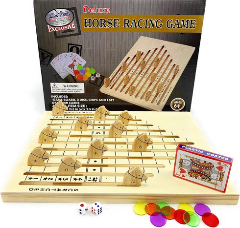 Set Exciting Wooden Horse Racing Game with Dice and Cards
