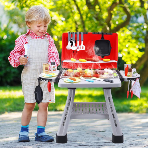 CUTE STONE Kids BBQ Grill Playset - Realistic Smoke Toy BBQ Grill with Accessories for Indoor Outdoor Pretend Play
