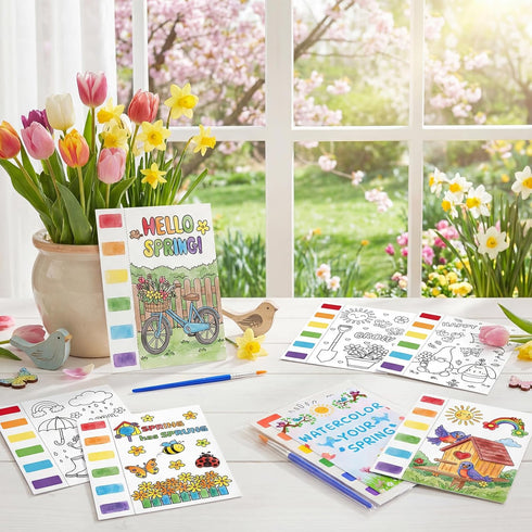 Zoyeven 144 Well-Packaged Pcs Spring Festival Watercolor Coloring Books Easter Party Favors Lovely Gifts Art and Crafts