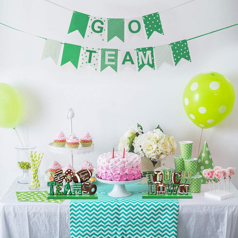 Jetec 3 Pcs Wooden Football Table Decoration Centerpieces, Soccer Rugby Sign Ornaments for Sport Birthday Party Table