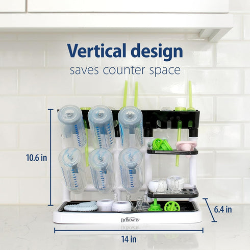 Countertop Dr. Brown's Baby Bottle Drying Tower, Stand-Up Drying Rack with Organized Storage for Baby Essentials, Space