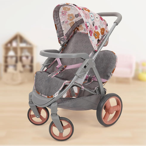 509 2 18", 3+ Crew: Melange Flora - Mabelle Duo Twin Doll Stroller - Accessory for Dolls Up to Foldable Design