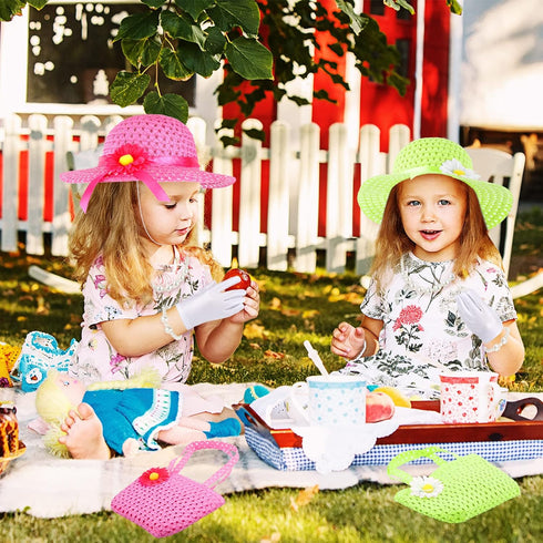 6 Sets Set 6 6 6 6 Set Zhanmai Girls Tea Party Dress Play Includes Daisy Tea Party Hats, Straw Purse, Pairs Gloves
